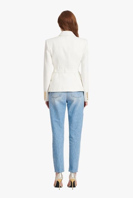 Double-breasted white cotton blazer with Balmain buckle - 3