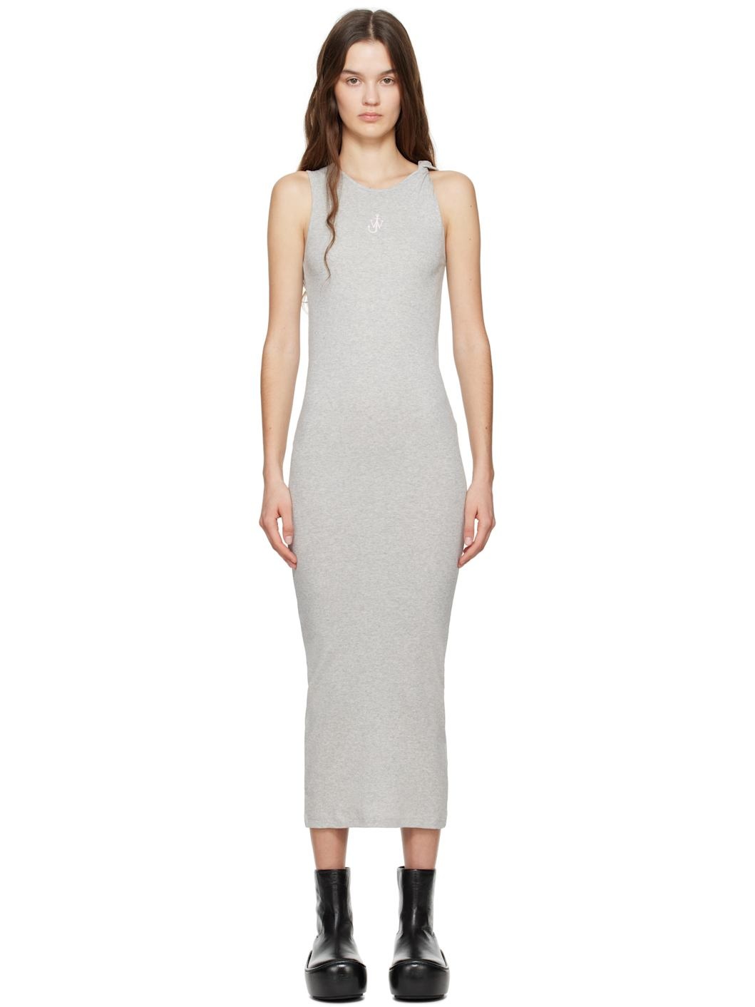 Gray Anchor Logo Twisted Strap Midi Dress - 1