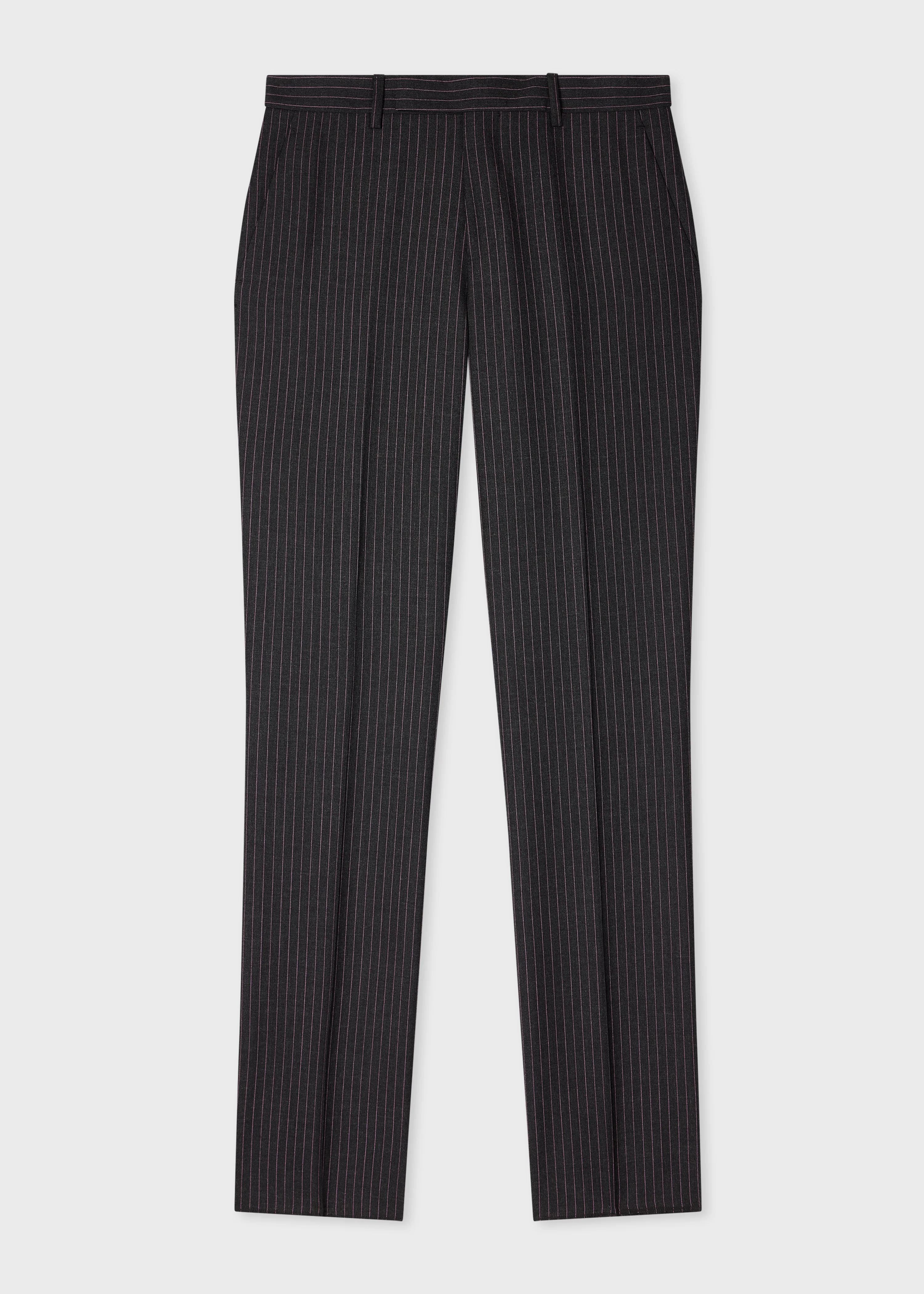 Charcoal Pinstripe Wool Trousers - 1