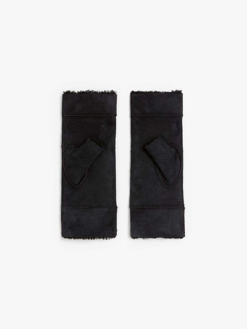 BLACK SHEEPSKIN FINGERLESS GLOVES - 3
