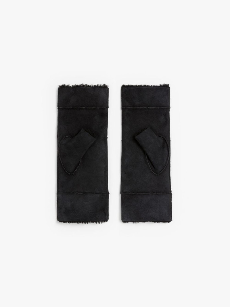 BLACK SHEEPSKIN FINGERLESS GLOVES 3