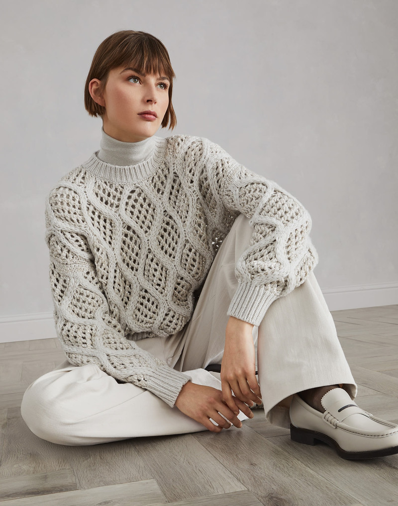Cashmere Feather yarn dazzling net & cable sweater 4