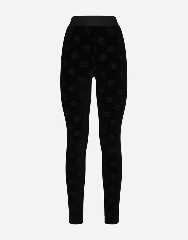 Flocked jersey leggings with all-over DG logo - 1
