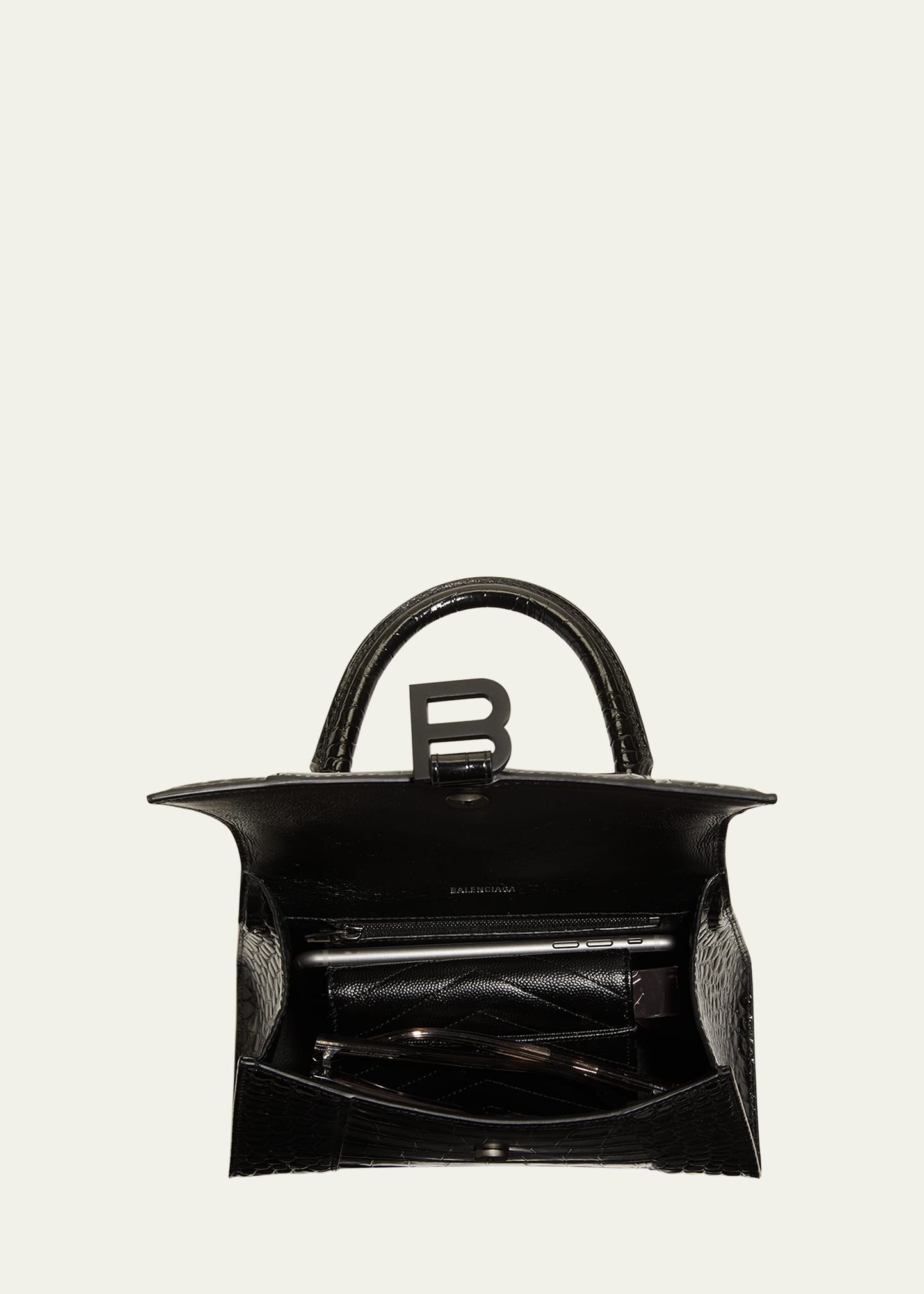 Hourglass Small Crocodile-Embossed Top-Handle Bag - 5