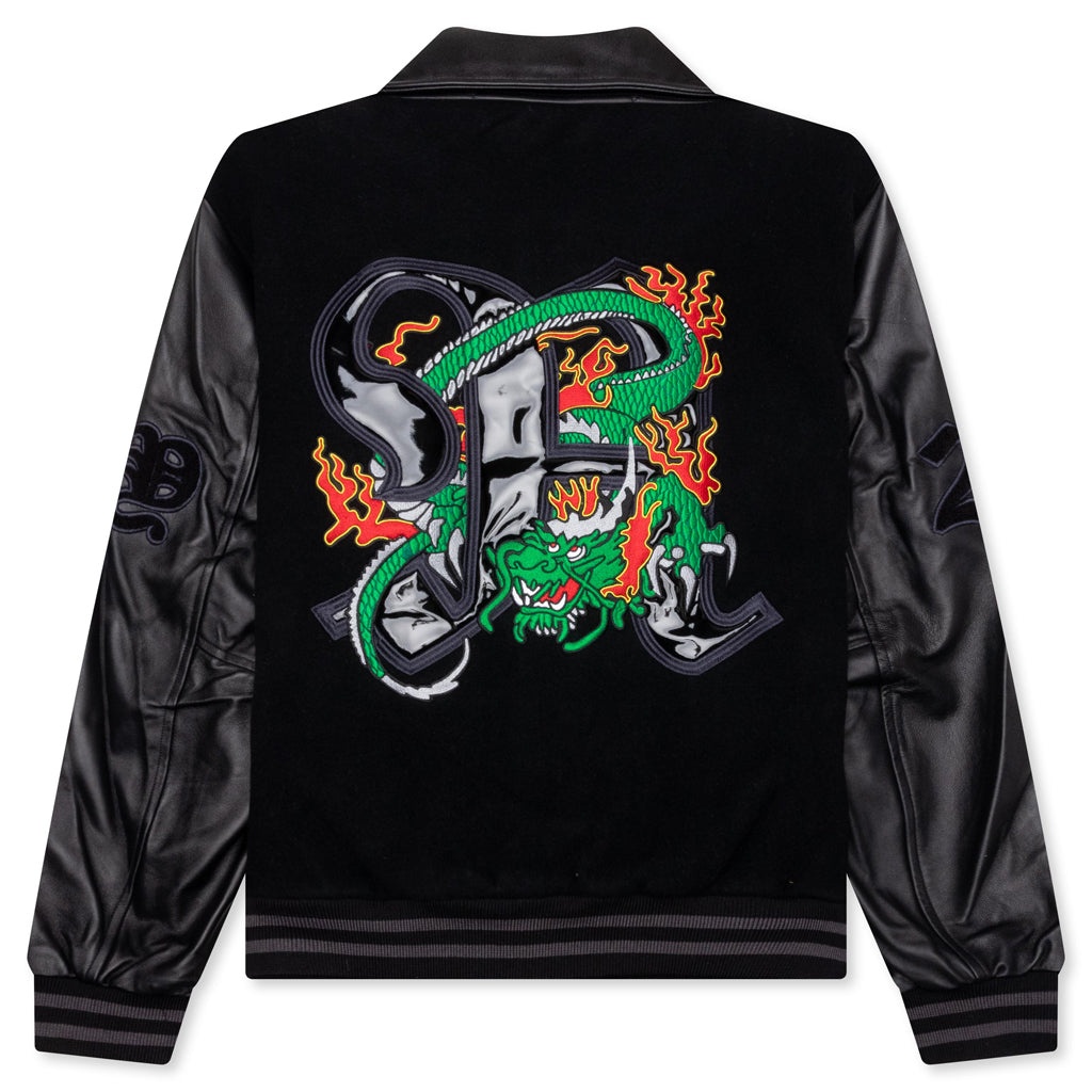 DRAGON EMBROIDERED VARSITY JACKET - BLACK - 2