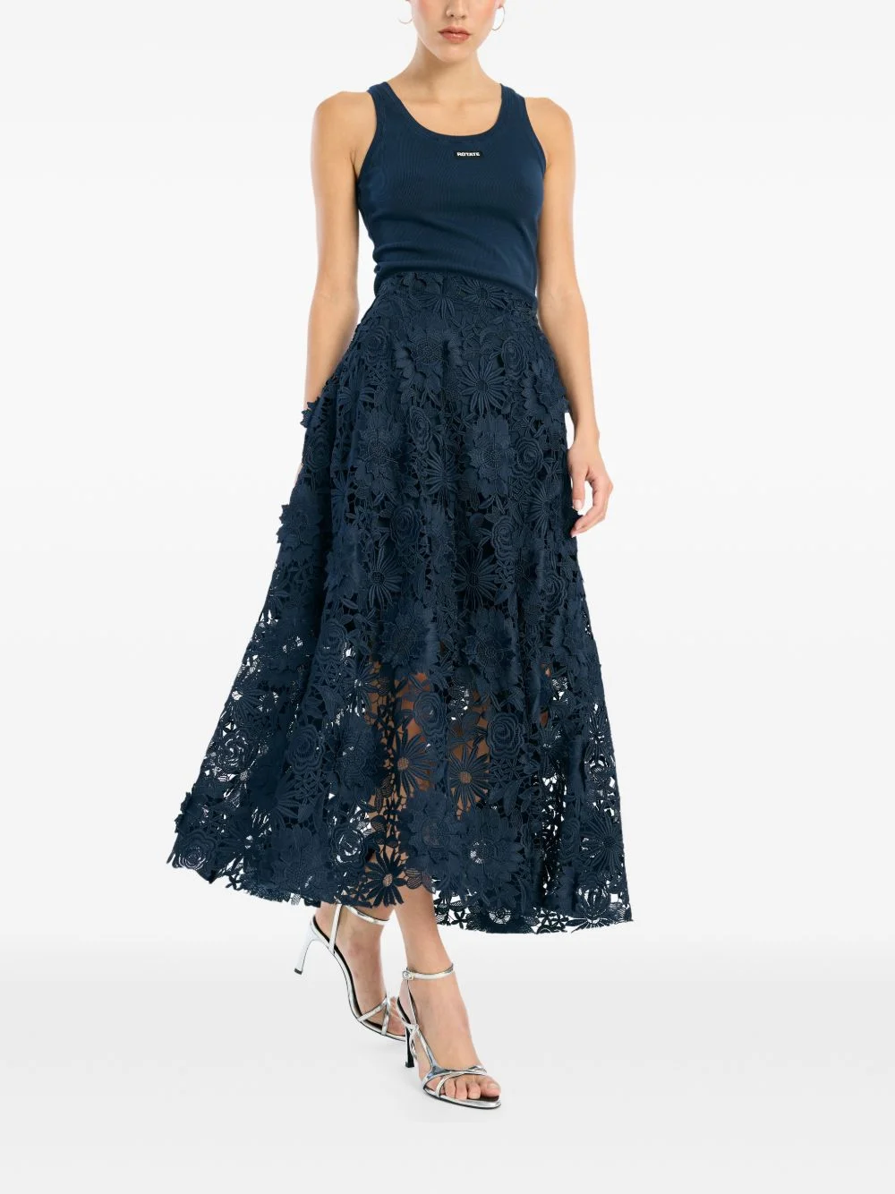 ROTATE 3D floral-lace midi skirt | REVERSIBLE