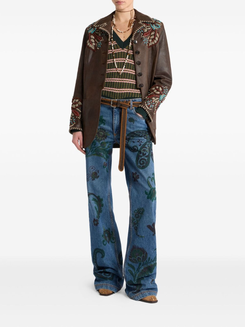 Etro paisley-embroidered leather jacket outlook