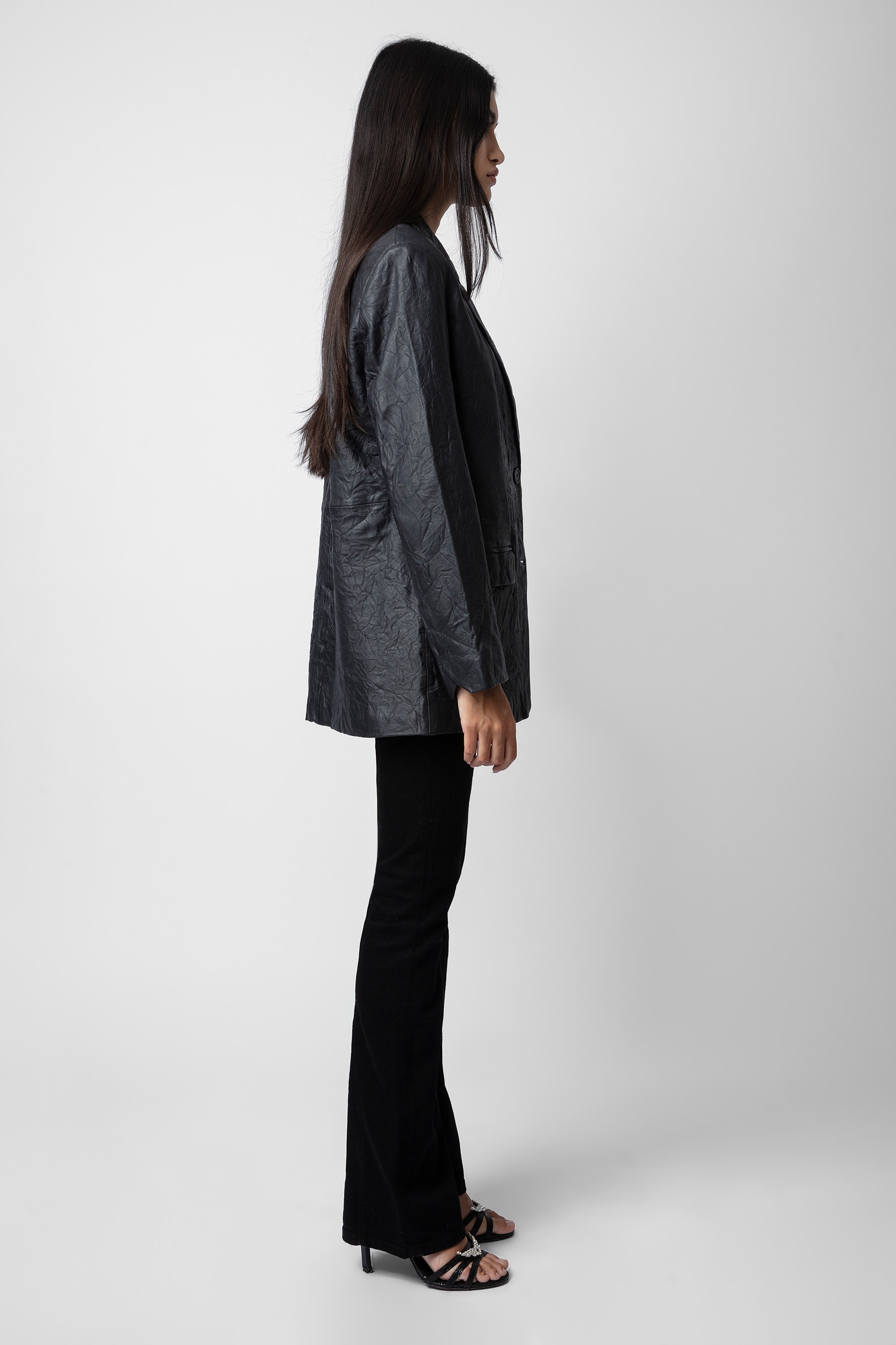 Venturi Crinkled Leather Blazer - 5