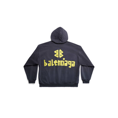 BALENCIAGA Tape Type Ripped Pocket Hoodie Large Fit in Navy Blue outlook