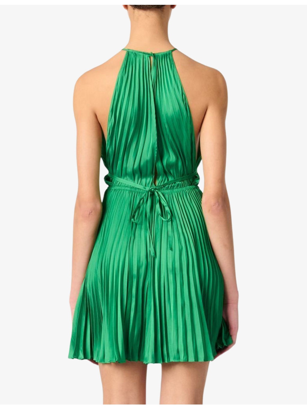 Halter-Neck Tie-Waist Pleated Woven Mini Dress - 4