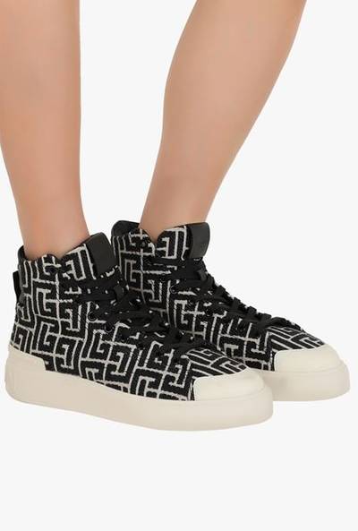 Balmain Bicolor ivory and black jacquard B-Court high-top sneakers outlook