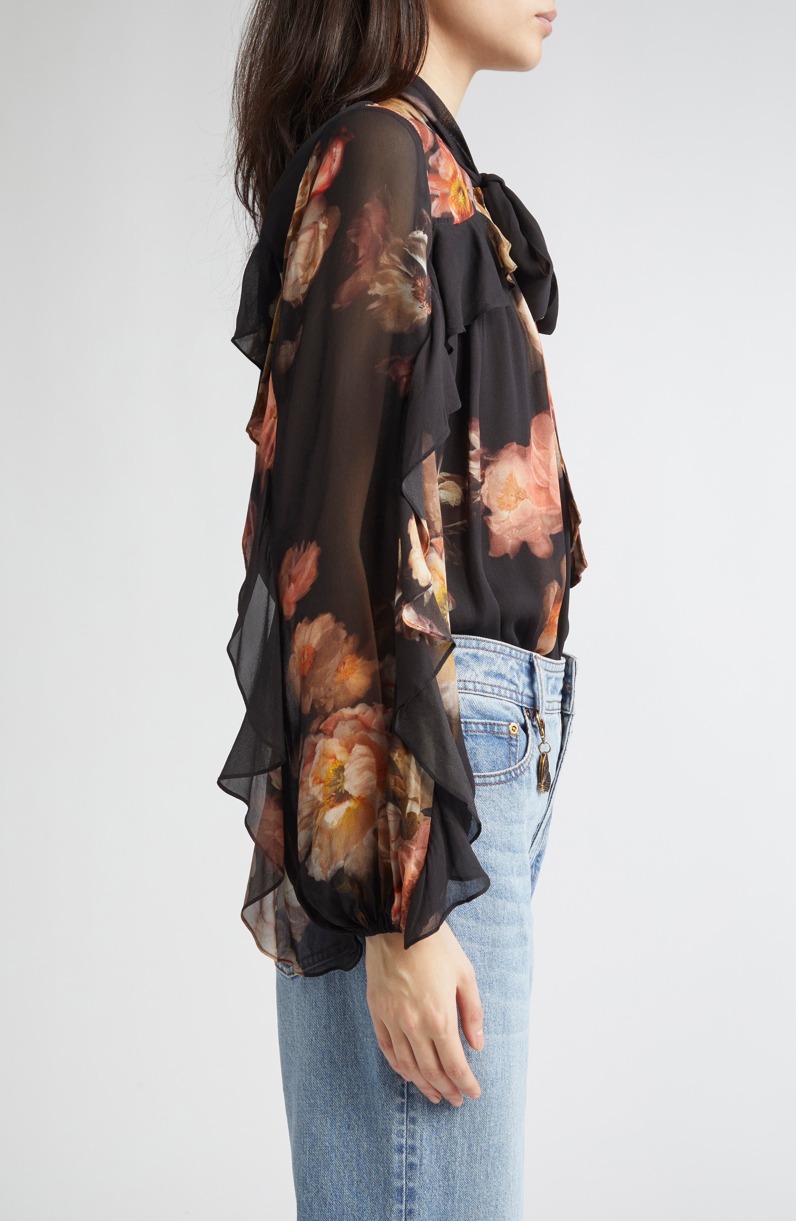 Zimmermann Hypnotic Floral Print Ruffle Georgette Top in Russet Floral at Nordstrom - 4