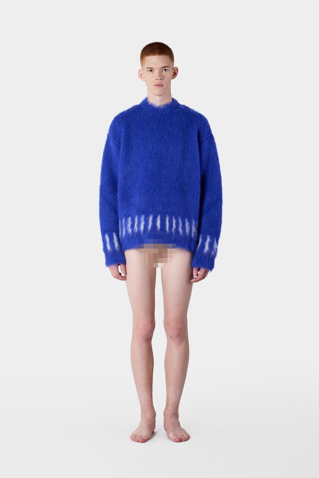 HAIRY KNIT ROUND NECK SWEATER / electric blue - 5