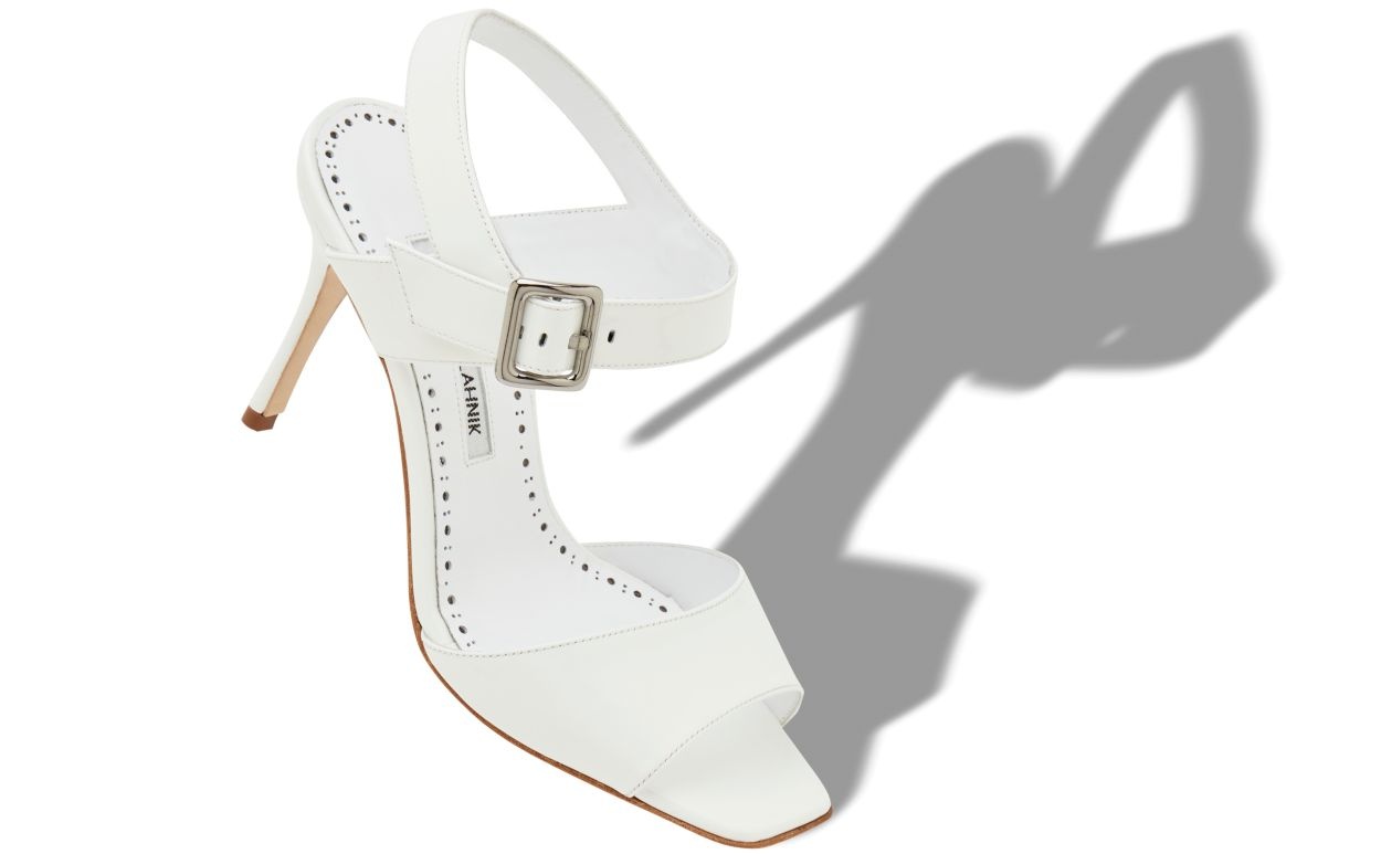 White Patent Leather Slingback Sandals - 2