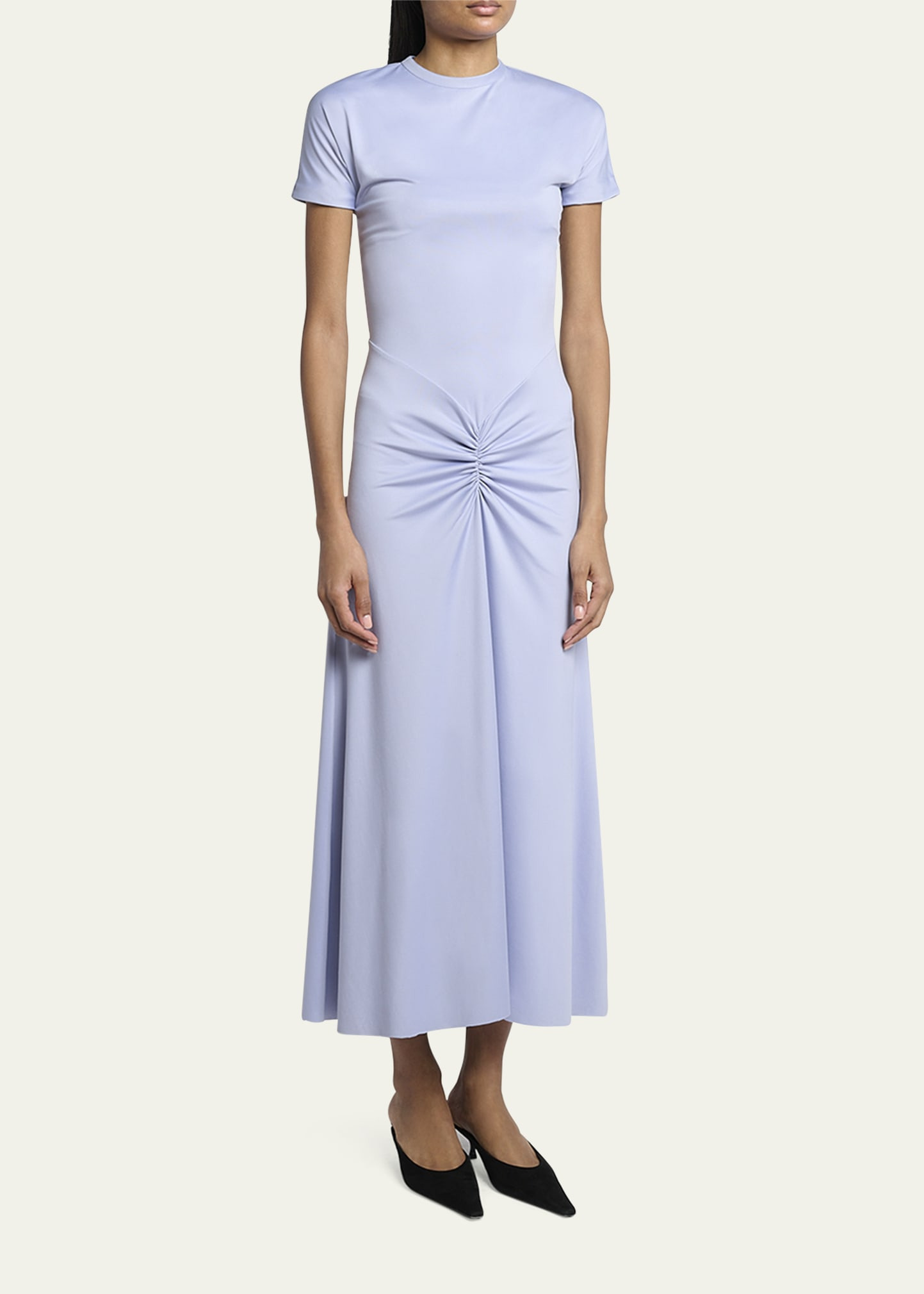 Gathered Drop-Waist Midi T-Shirt Dress - 4