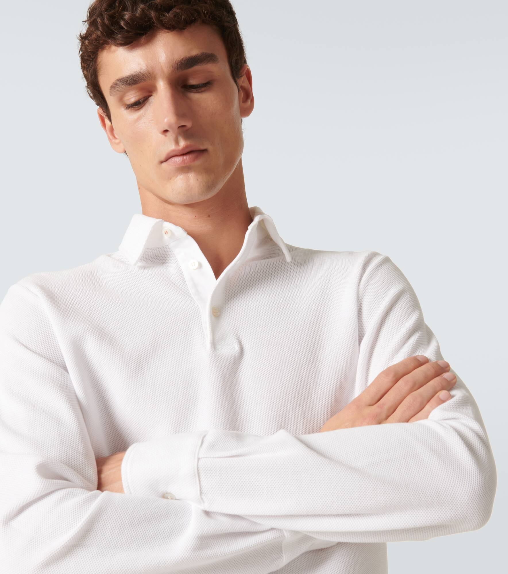 Cotton long-sleeved polo sweater - 5