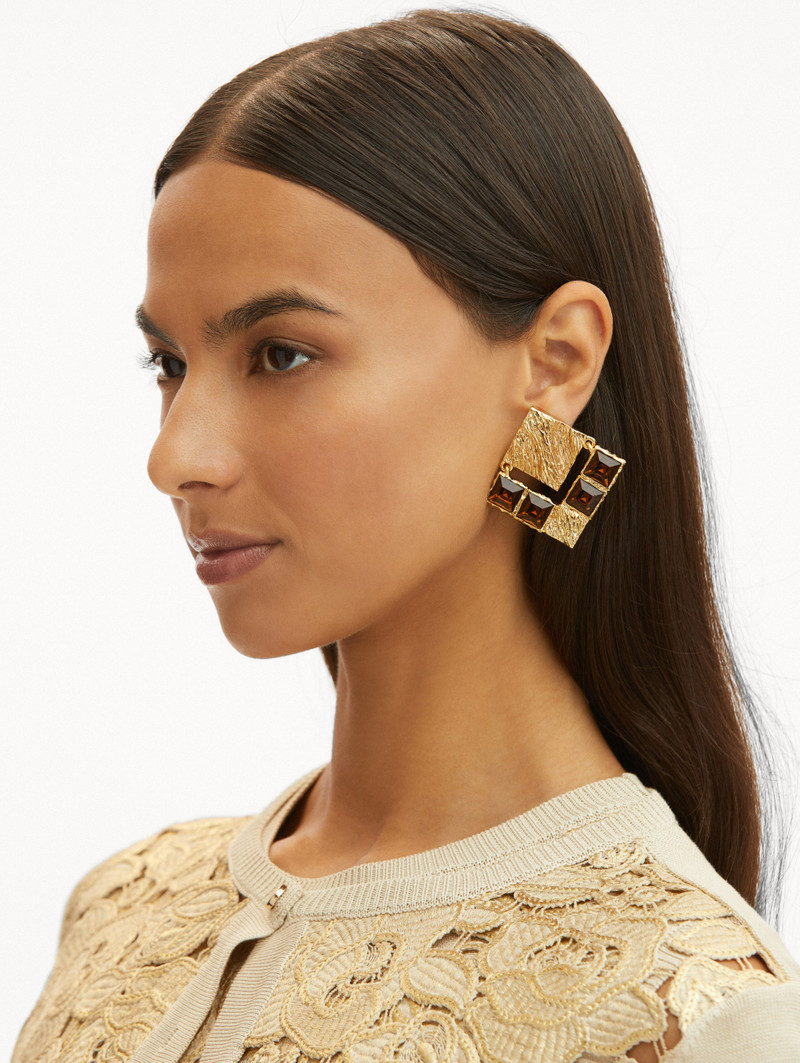 Oscar de la Renta TEXTURED METAL TARTAN EARRINGS outlook