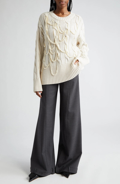 Monse Imitation Pearl Detail Cable Merino Wool Sweater outlook