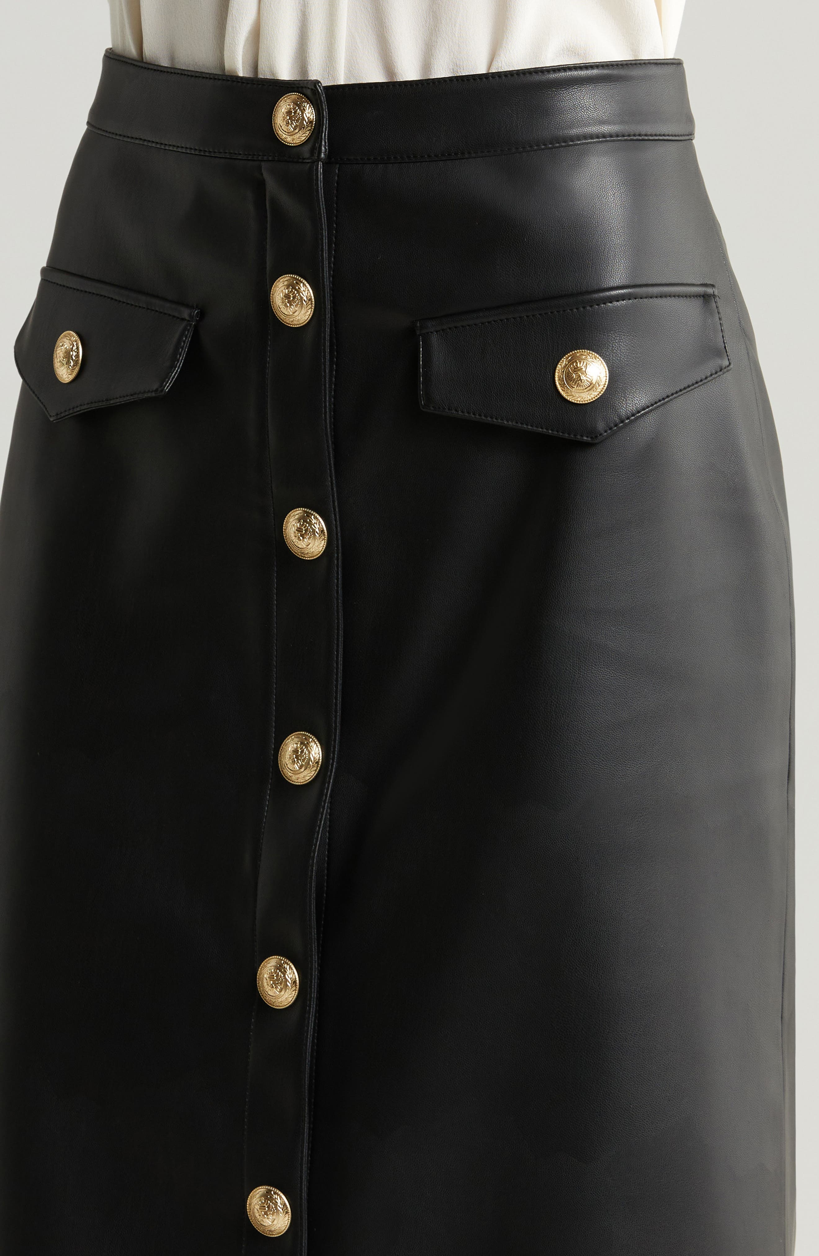 L'AGENCE Milann Faux Leather Midi Skirt in Black at Nordstrom - 4