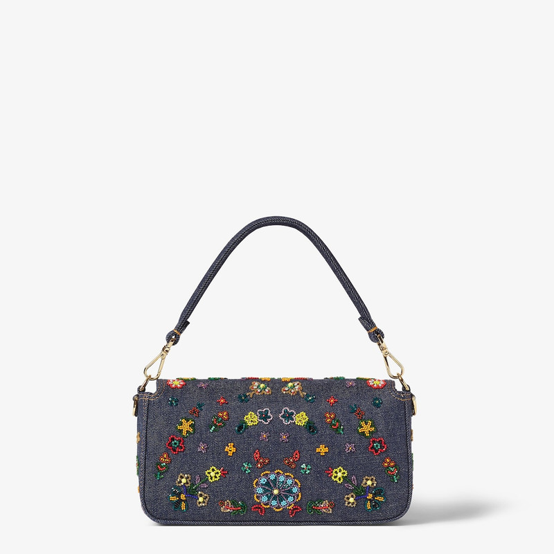Baguette® Dark blue denim bag with floral embroidery 5