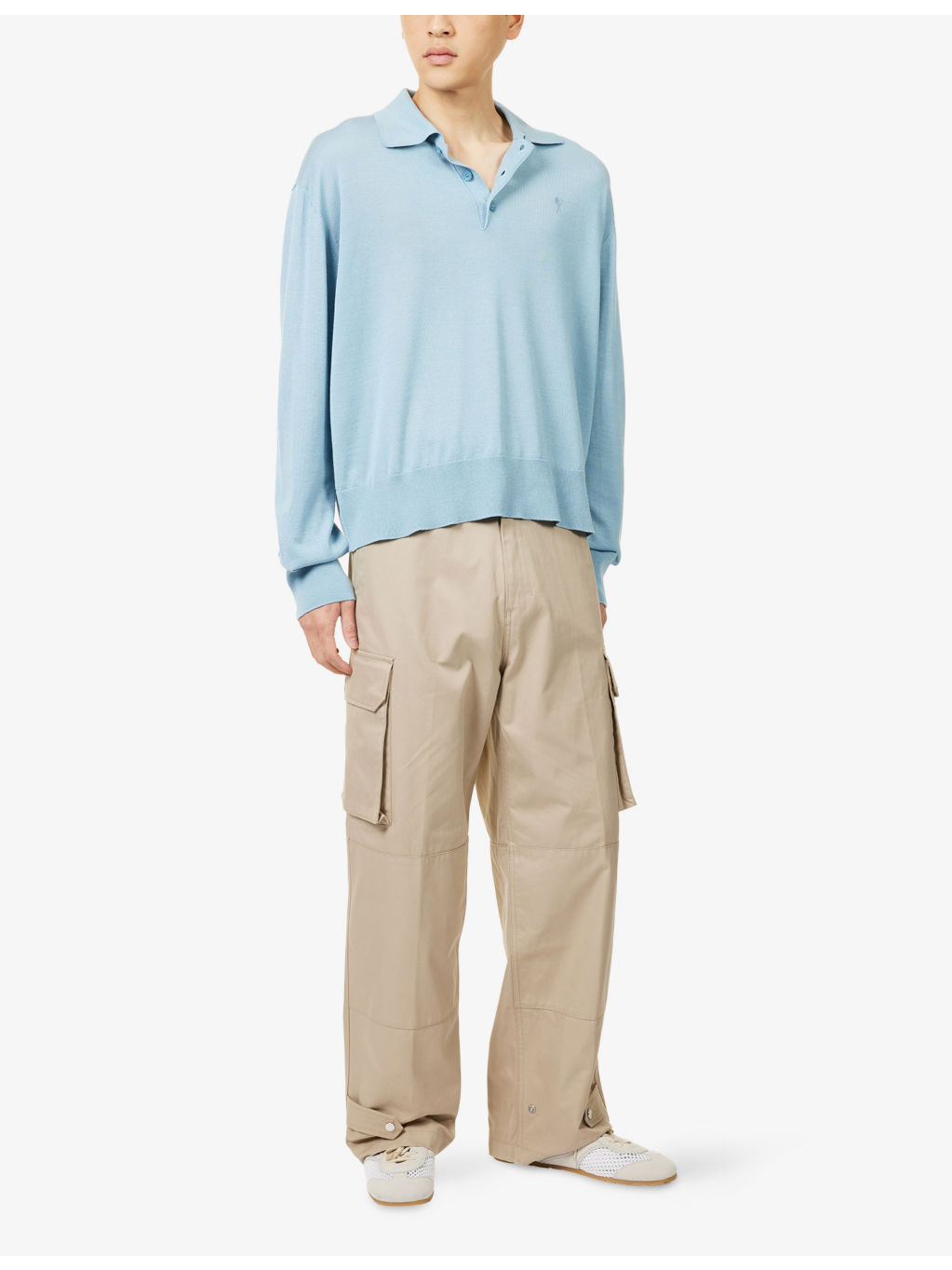 Logo-Embroidery Long-Sleeve Wool-Blend Knitted Polo Shirt - 2