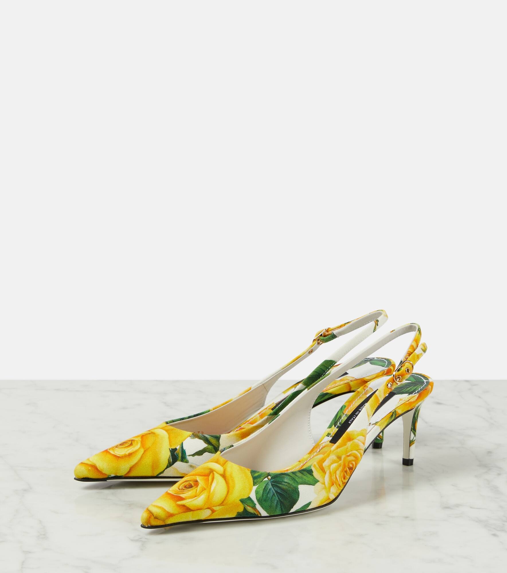 Floral canvas slingback pumps - 5