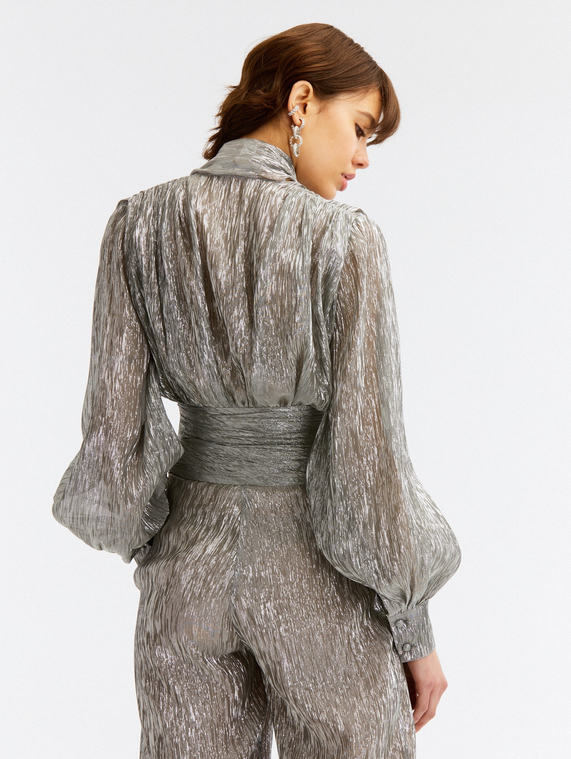 V-NECK LAME MOUSSELINE JUMPSUIT - 2