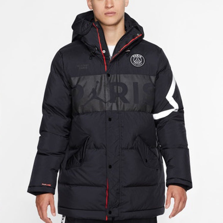 Air Jordan PSG Mens Down Parka Soccer/Football Sports hooded down Jacket Black BQ8371-010 - 4