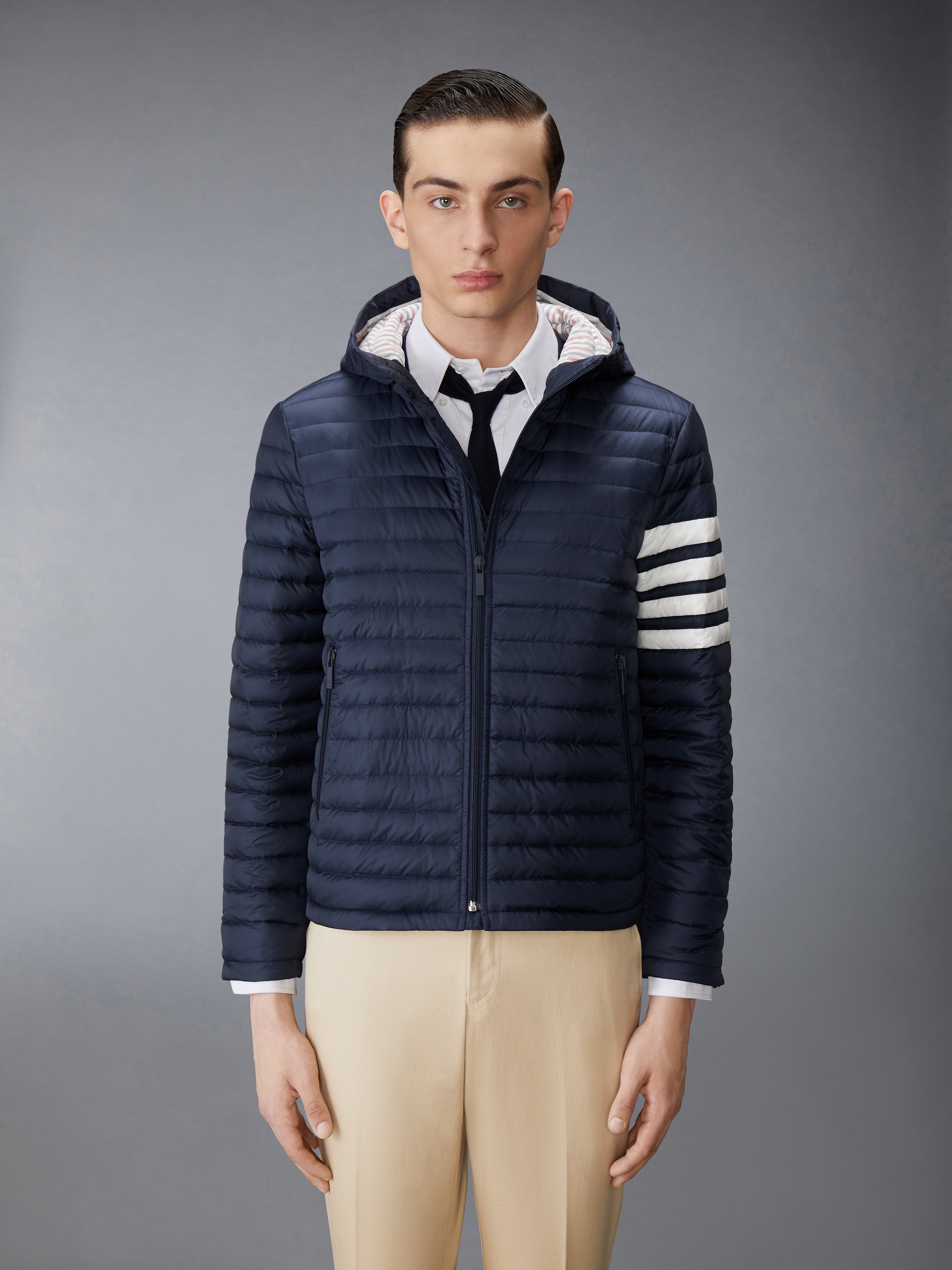 MATTE FINISH NYLON DOWN FILL QUILTED 4-BAR HOOD JACKET - 2