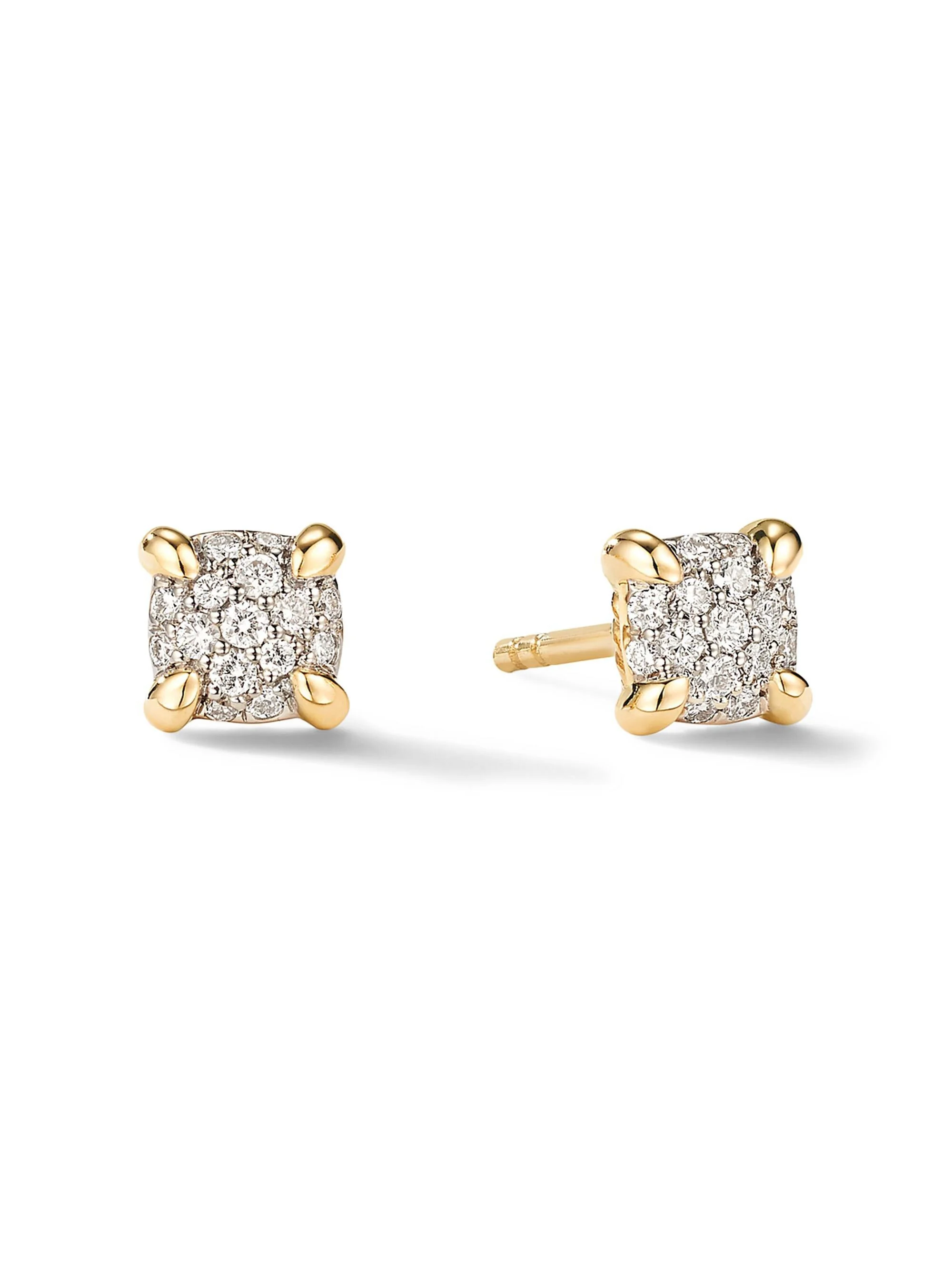Women's Petite Chatelaine Stud Earrings in 18K Gold with Pavé Diamonds, 5MM - Yellow Gold - 1