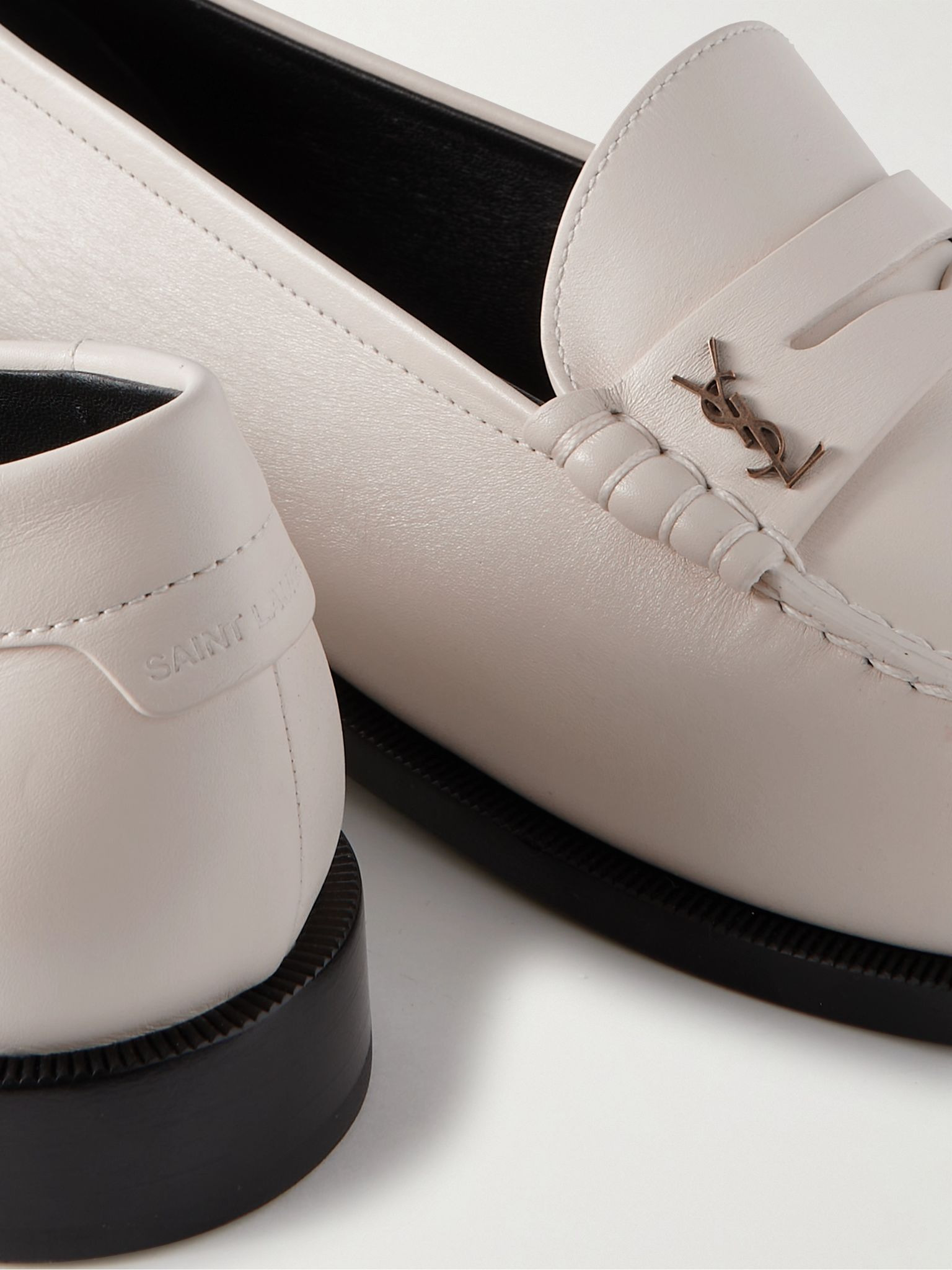 Logo-Embellished Leather Penny Loafers White - 6