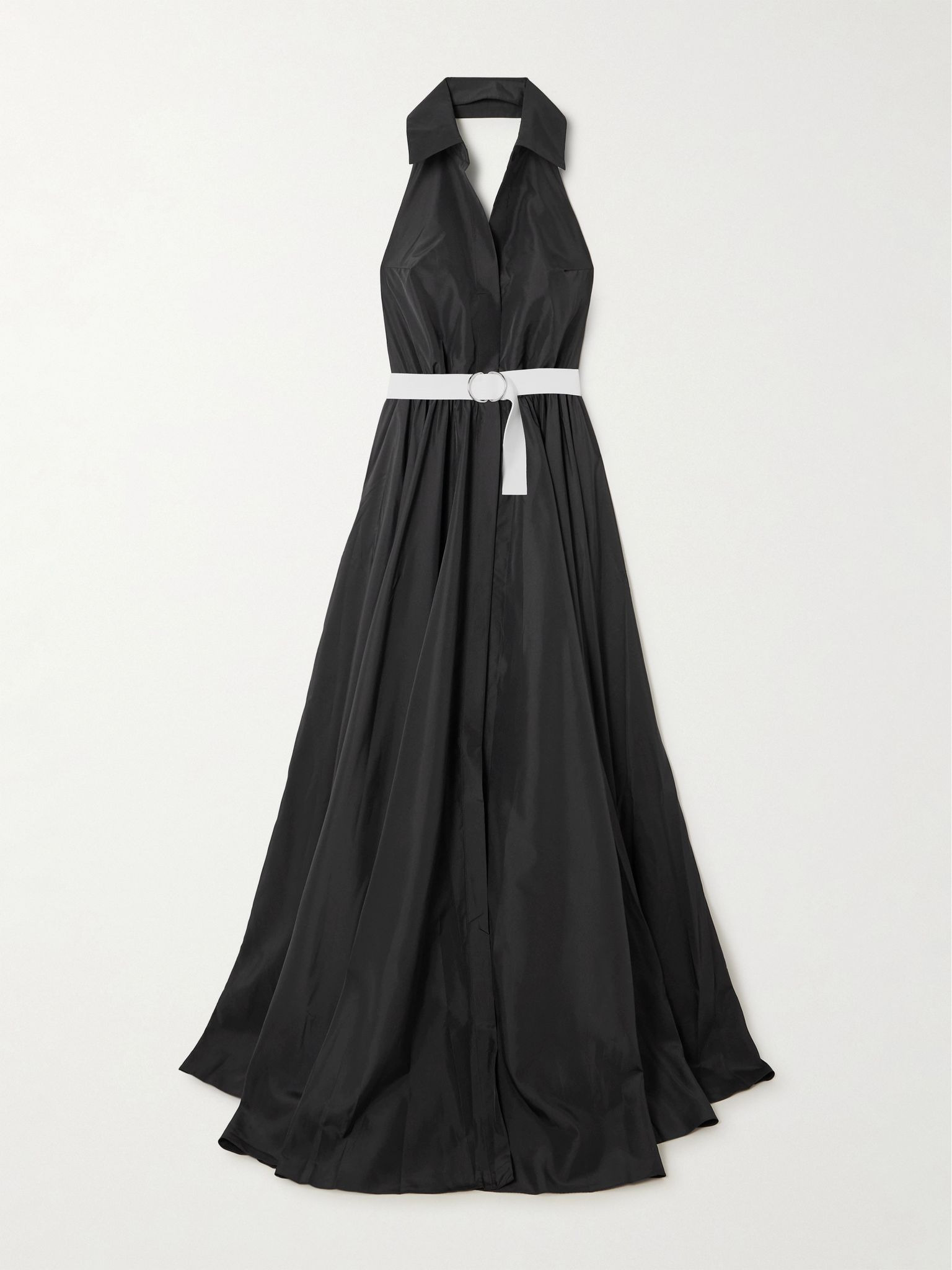 Belted habotai halterneck gown Black - 1