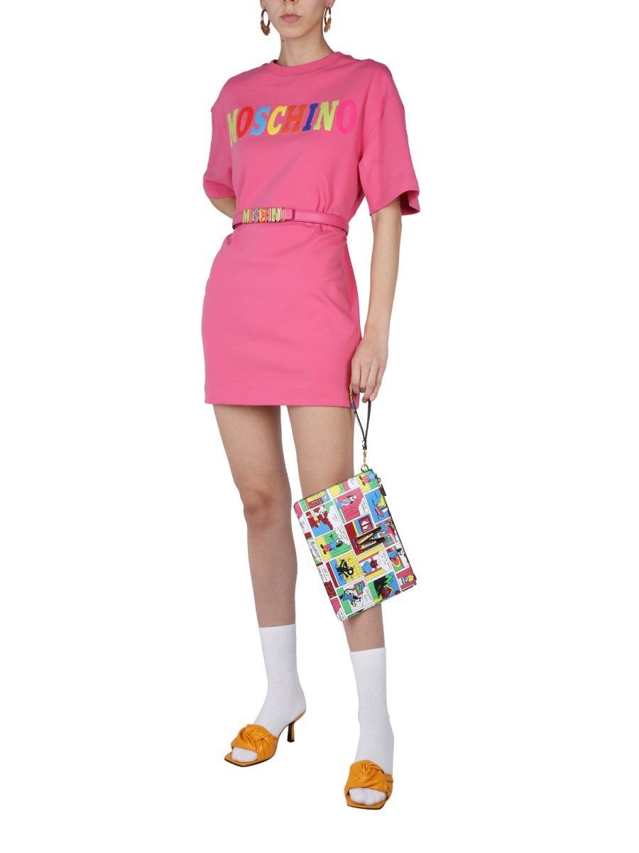 【送料&関税込】Moschino Dress With Multicolor Flocked Logo Moschino MOSCHINO FLOCKED LOGO DRESS | baltini | REVERSIBLE