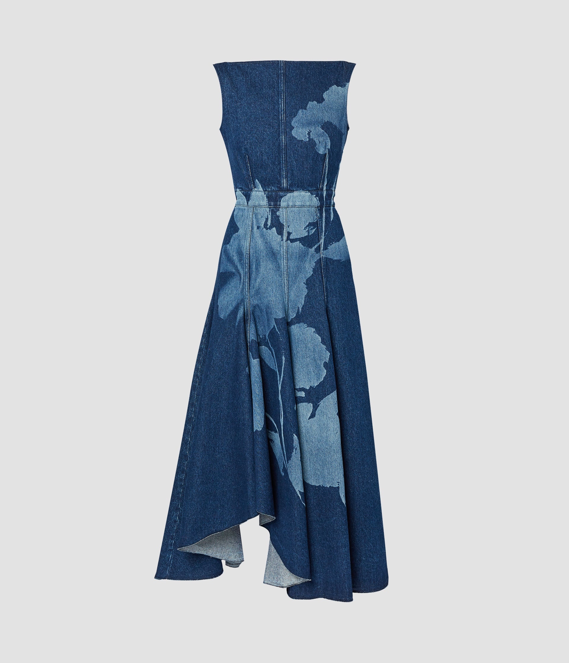 DENIM FIT AND FLARE MIDI DRESS - 1