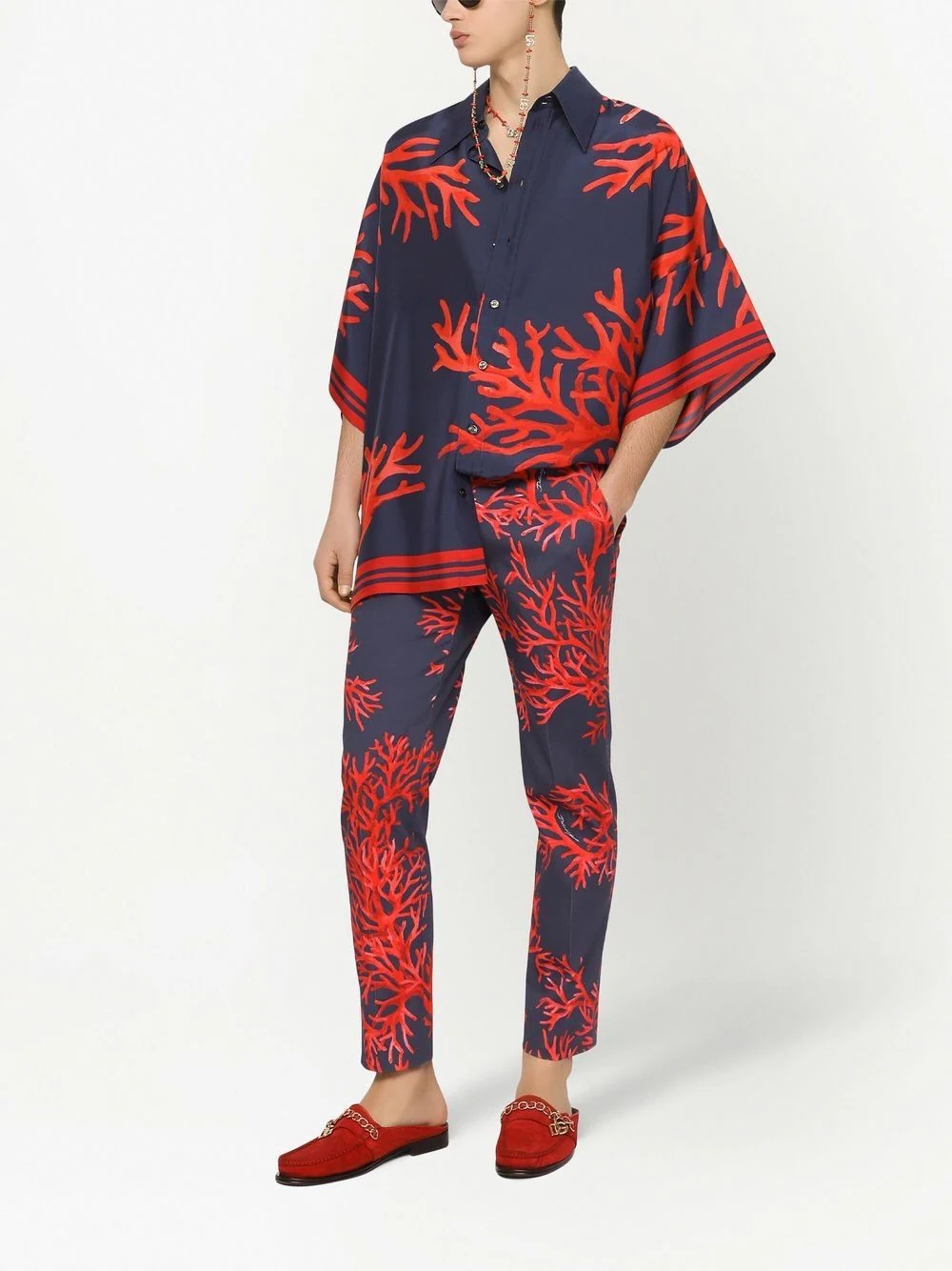 coral-print cotton trousers - 2