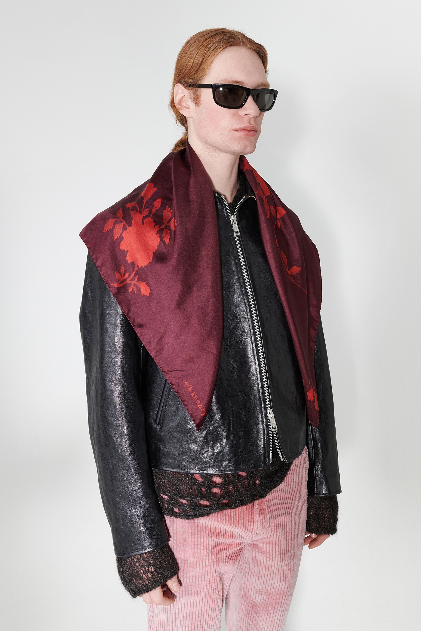 Silk Scarf Red Half Tone Flower Print 3