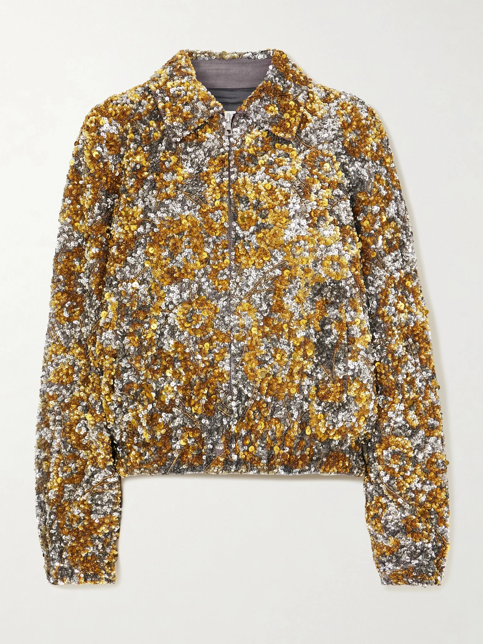 Embellished satin bomber jacket Gold - 1