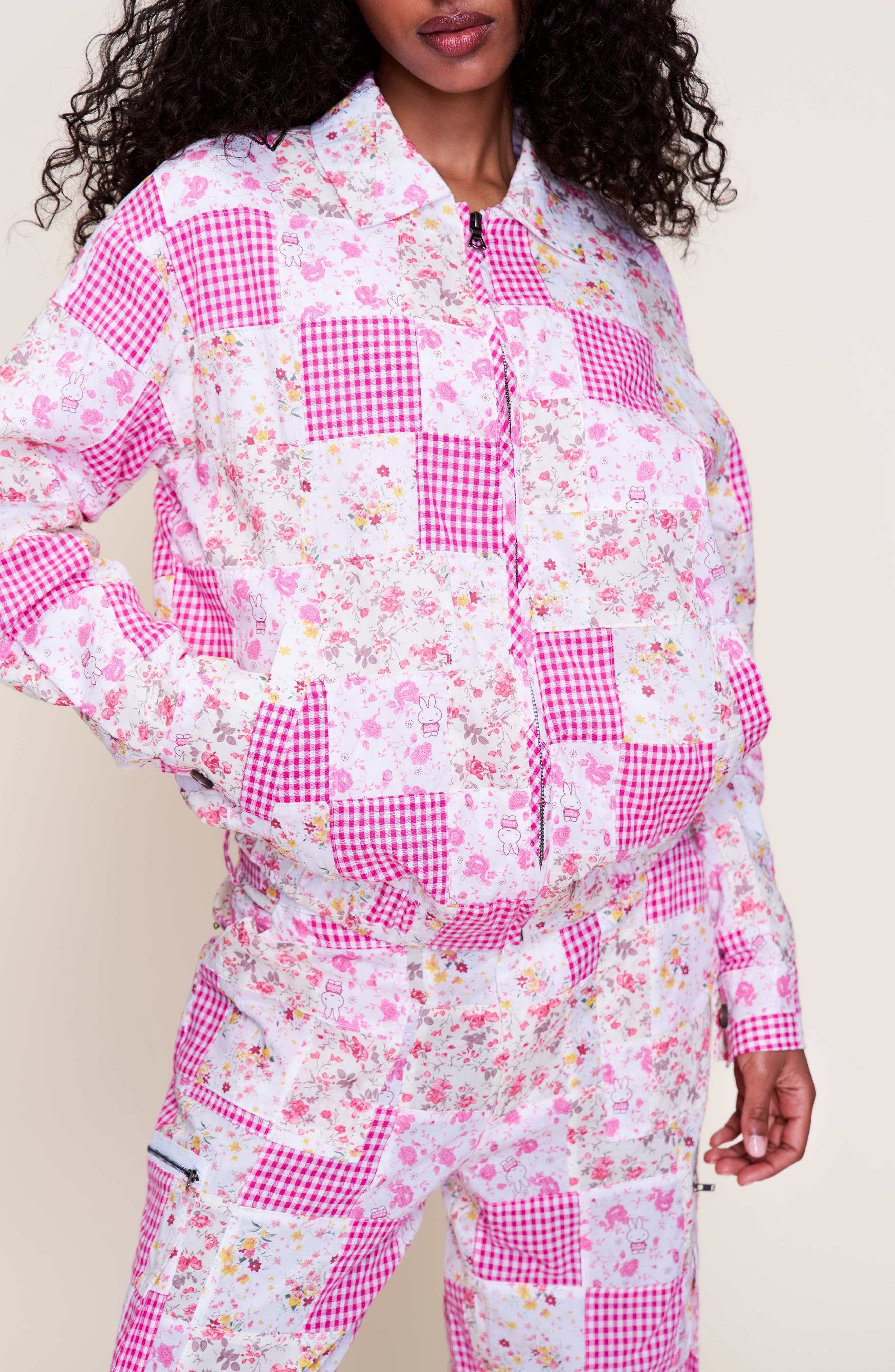 Guizio Adrian Patchwork Bomber in Pink Multi Plaid at Nordstrom - 2