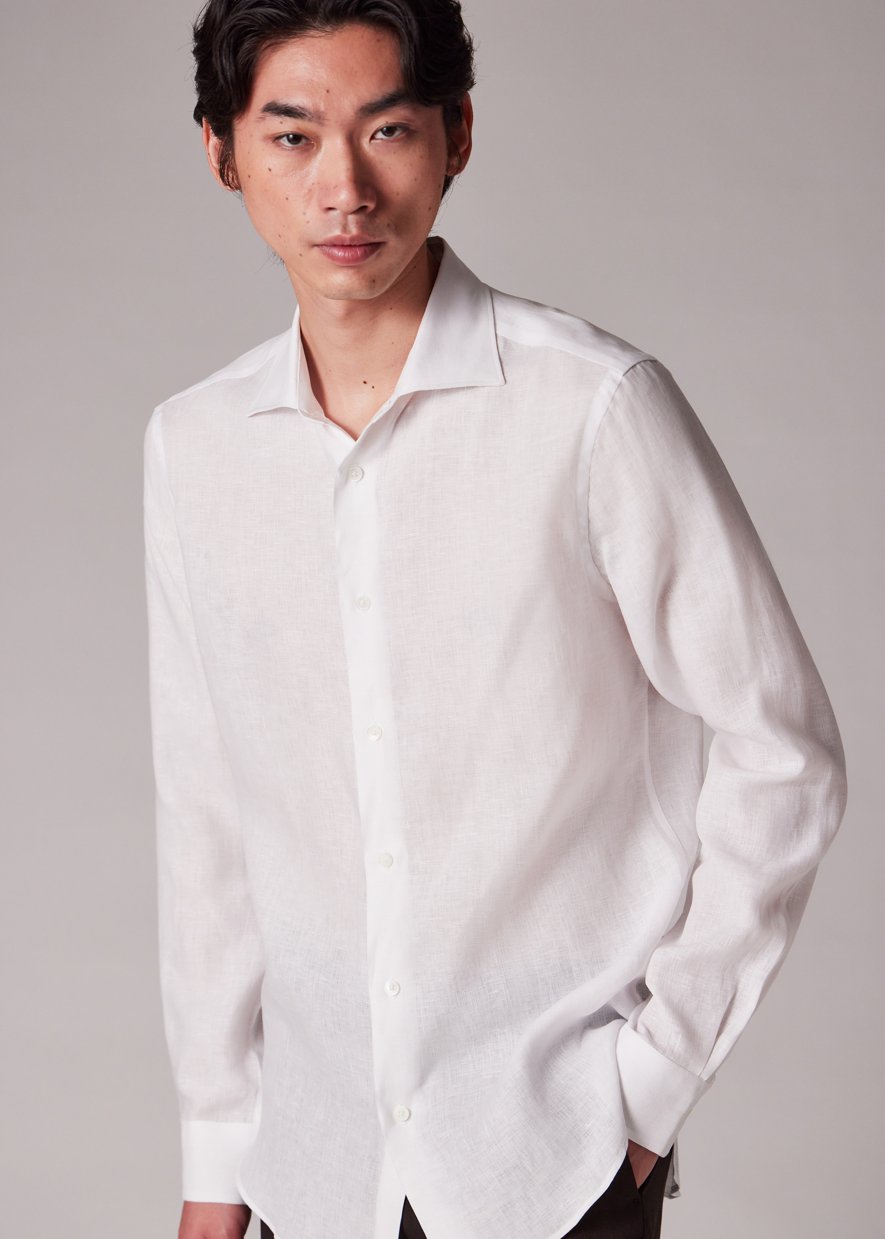 Slim-Fit White Linen Shirt - 6