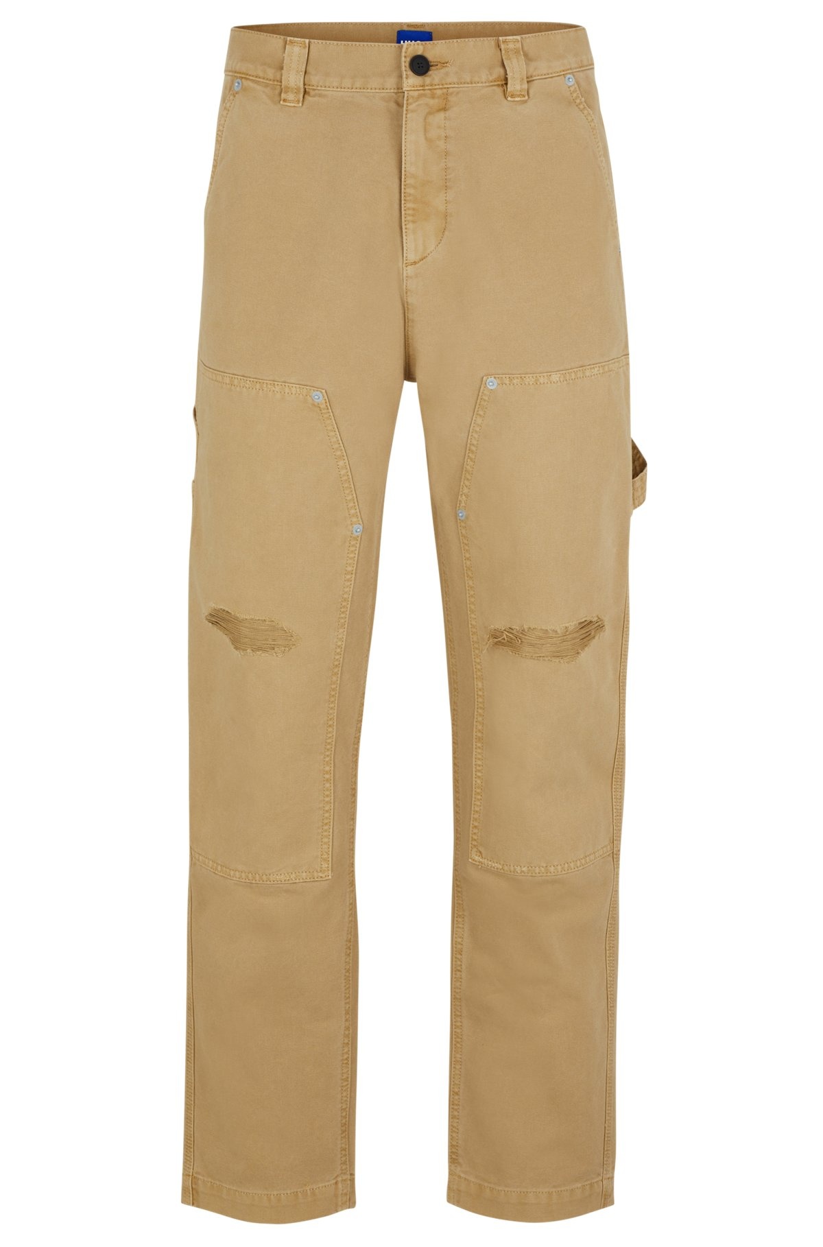 COTTON-CANVAS TROUSERS WITH DISTRESSED DETAILS - 1