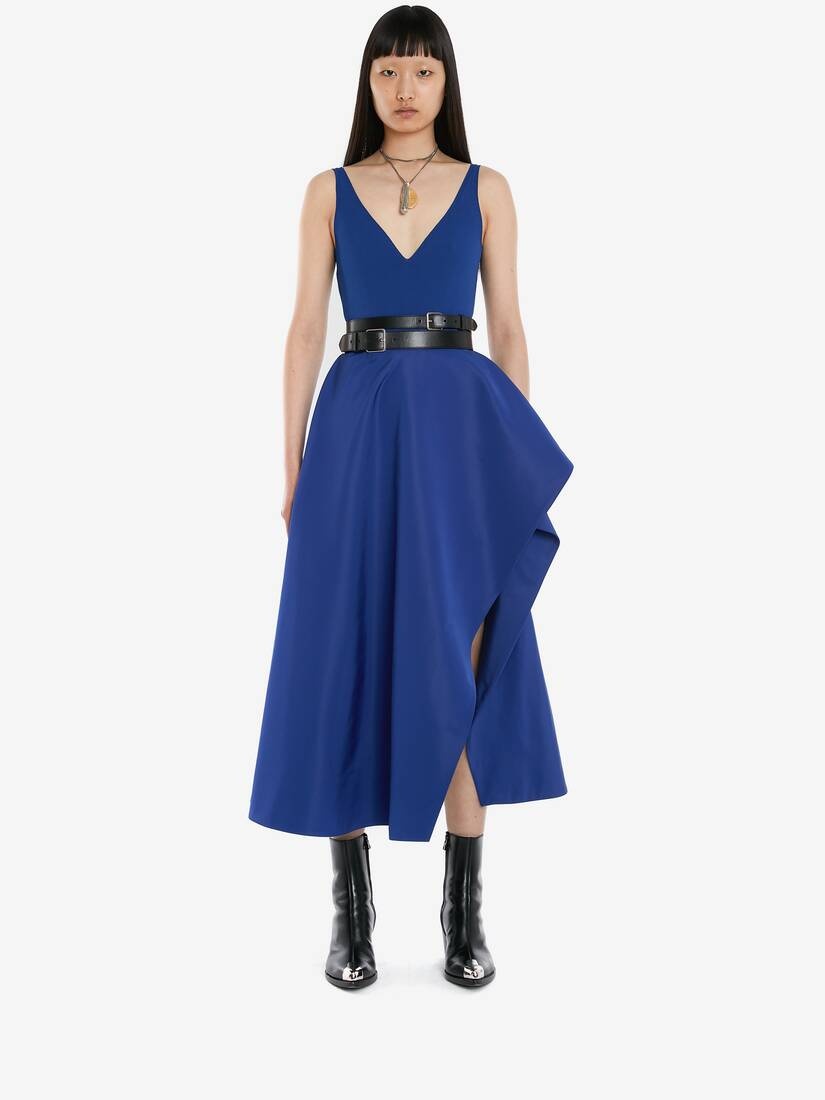 Asymmetric Midi Skirt in Electric Blue - 2