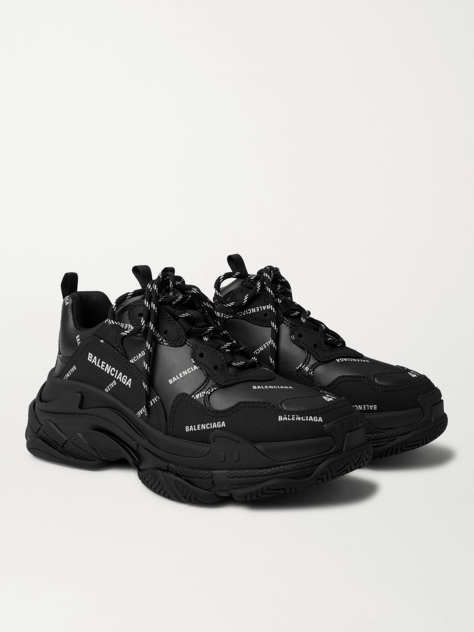 Triple S Logo-Print Faux Leather Sneakers Black - 4