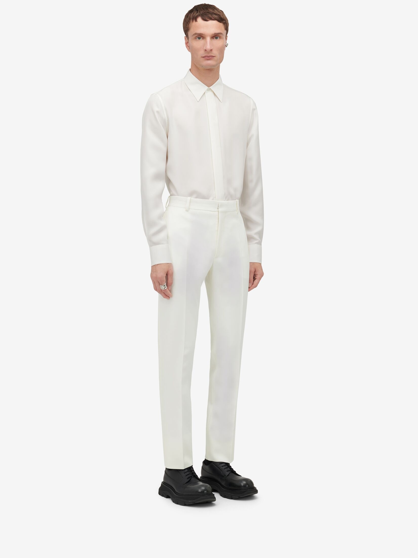 Men's Tailored Cigarette Trousers in Soft White - 3