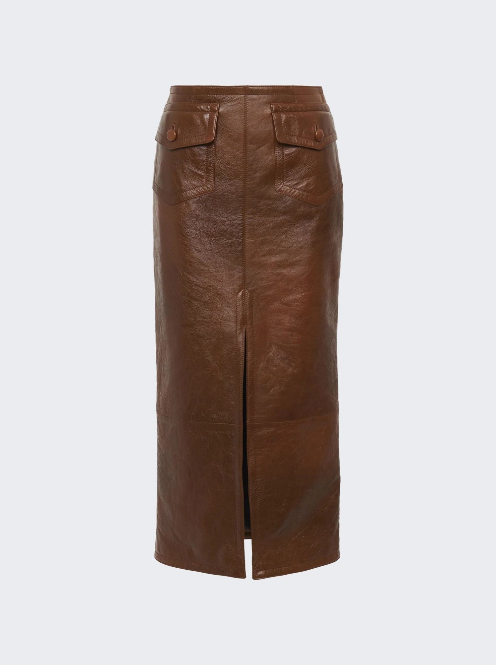 Glossy Leather Midi Skirt Clay Brown - 1