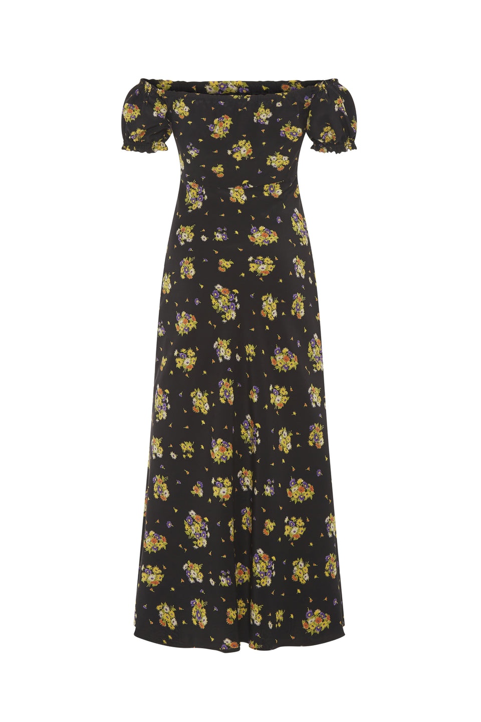 DAISY PRINT SILK OFF THE SHOULDER DRESS - 2