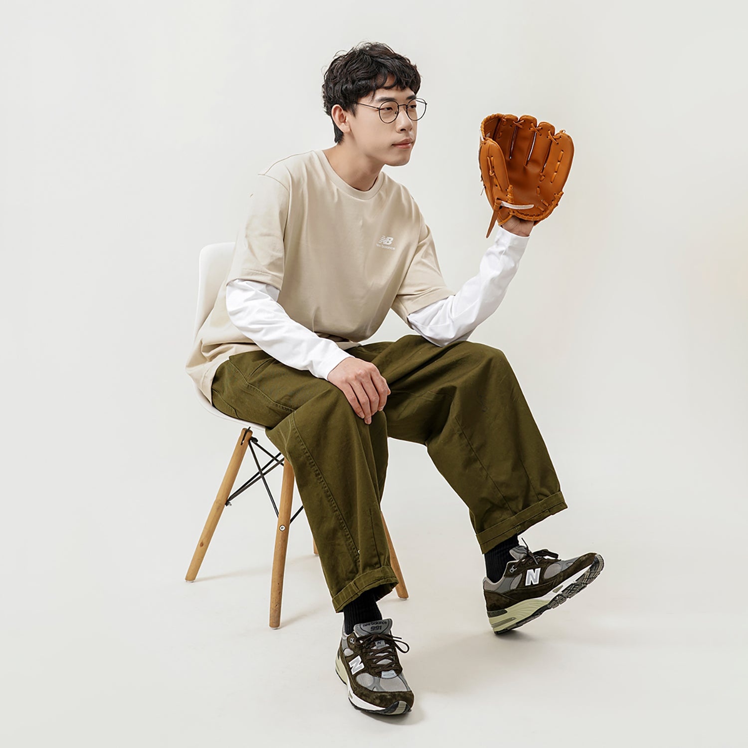 New Balance Contrasting Colors Sports Round Neck Pullover Apricot Color T-Shirt 5DC16063-BEI - 4
