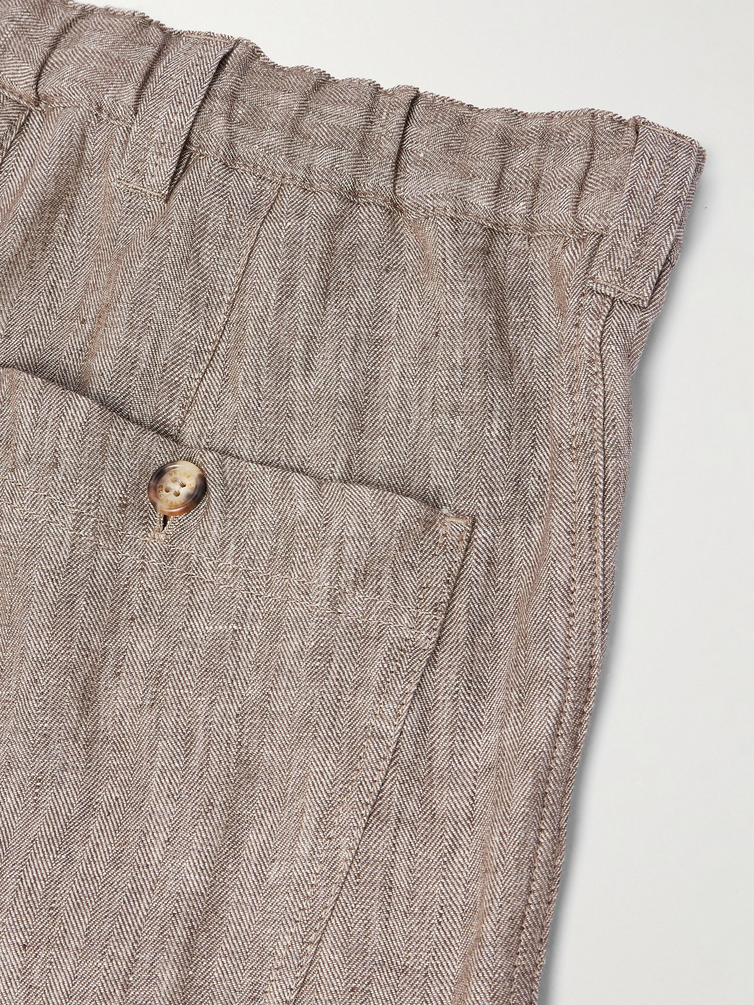 Straight-Leg Herringbone Linen Trousers Gray - 5