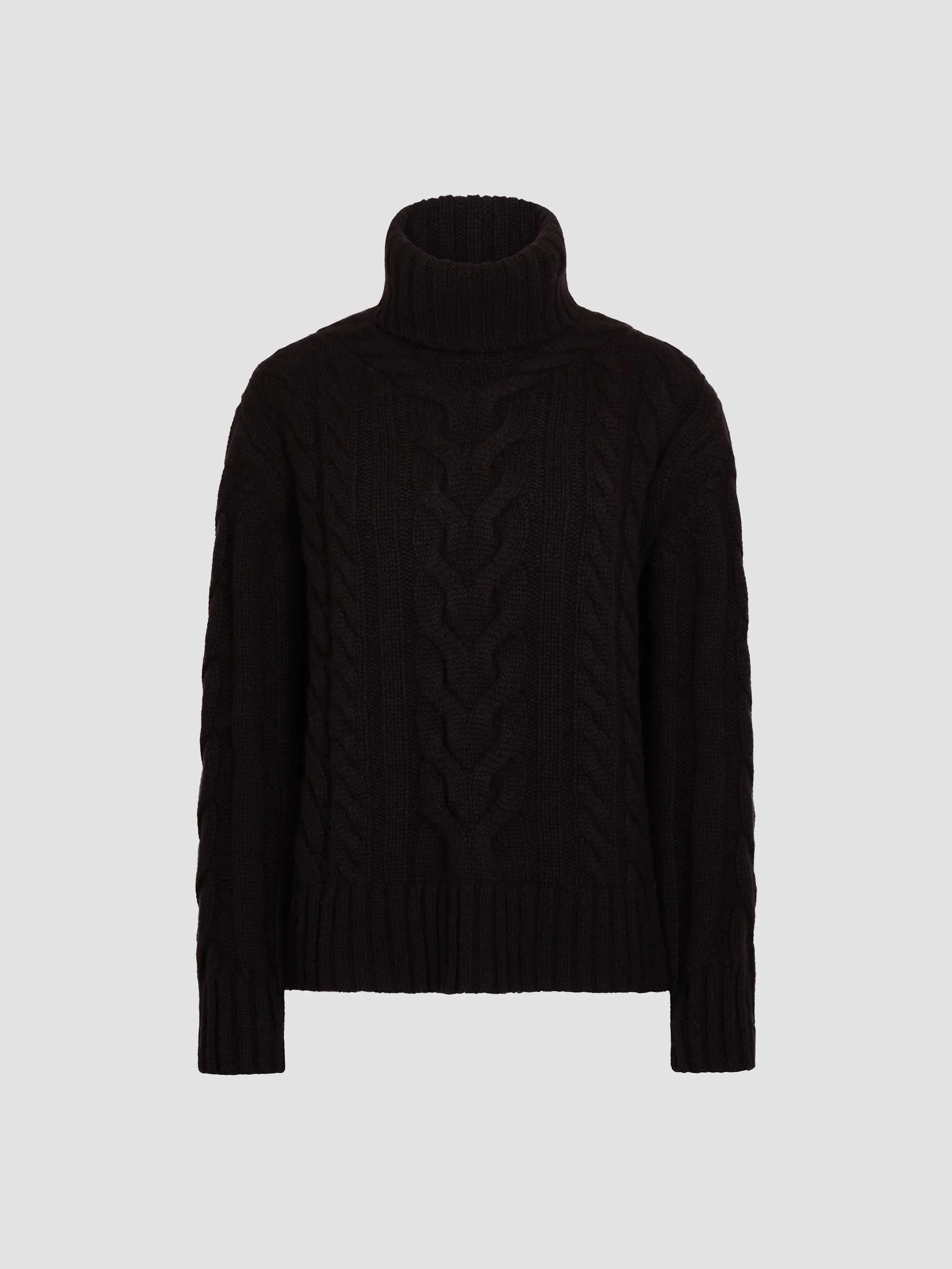 Women's Cashmere Turtleneck Cable-Knit Sweater - Dark Brown - 1