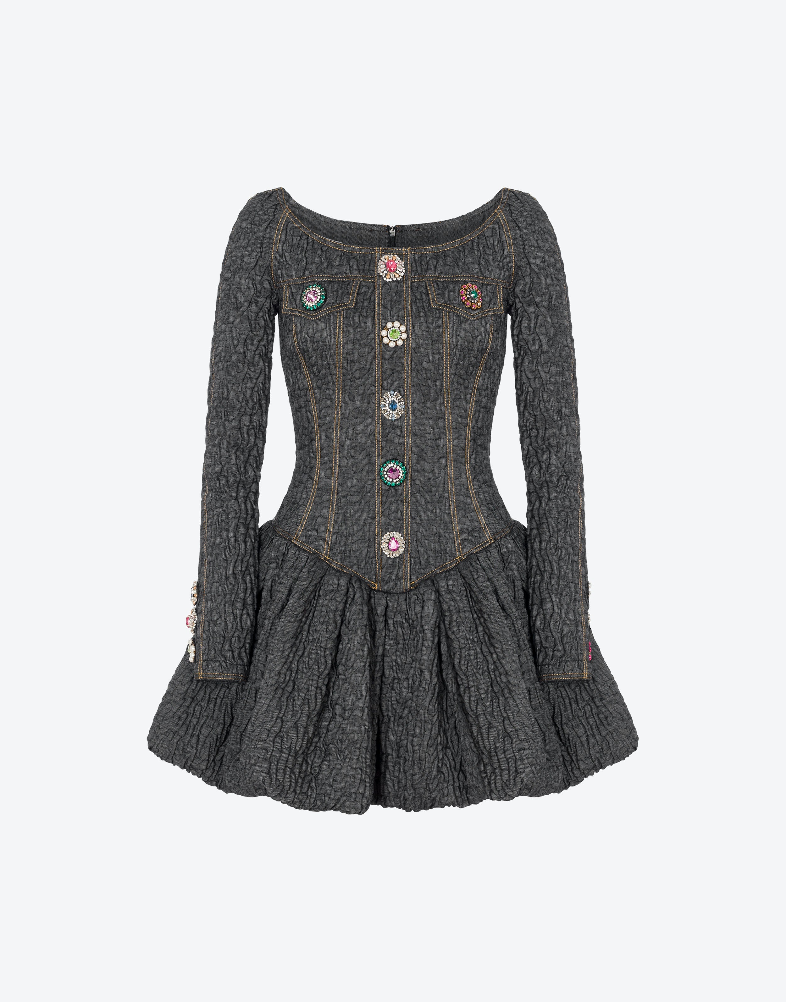 JEWEL BUTTONS BLACK DENIM DRESS - 1