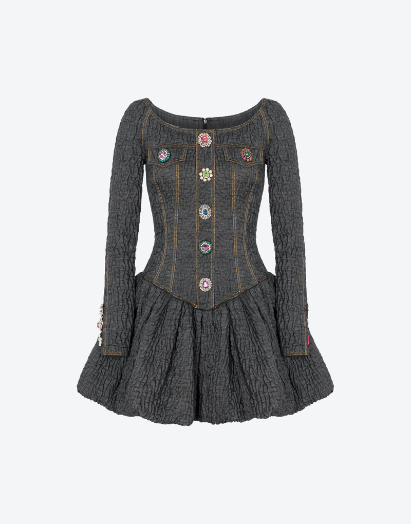 JEWEL BUTTONS BLACK DENIM DRESS 1